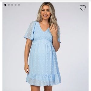 Light Blue Swiss Dot Smocked Maternity Dress